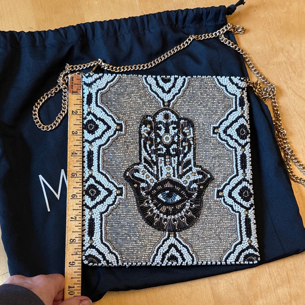 Mary Frances Beaded Hamsa Handbag - Black, white, silver and Gold - Picture 5 of 7